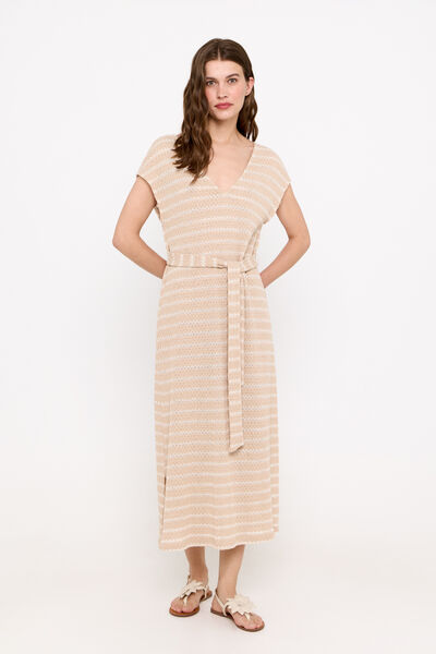 Cortefiel Structured striped dress Nude