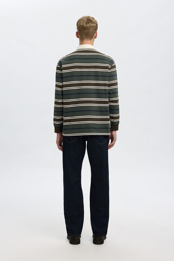 Selected Polo estilo rugby 100% algodón orgánico. Verde oscuro