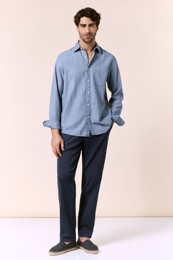 OOTO Camisa lisa fluida Azul