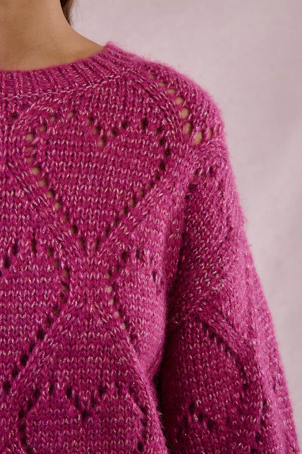 Molly Bracken Jersey de manga larga en punto calado con corazones Lila