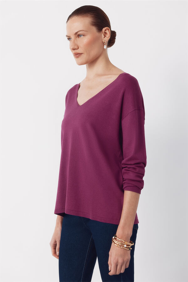 Cortefiel Camisola de malha decote bico Roxo