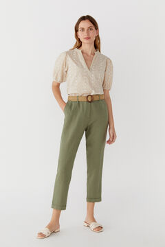 Cortefiel Belted linen trousers Pink