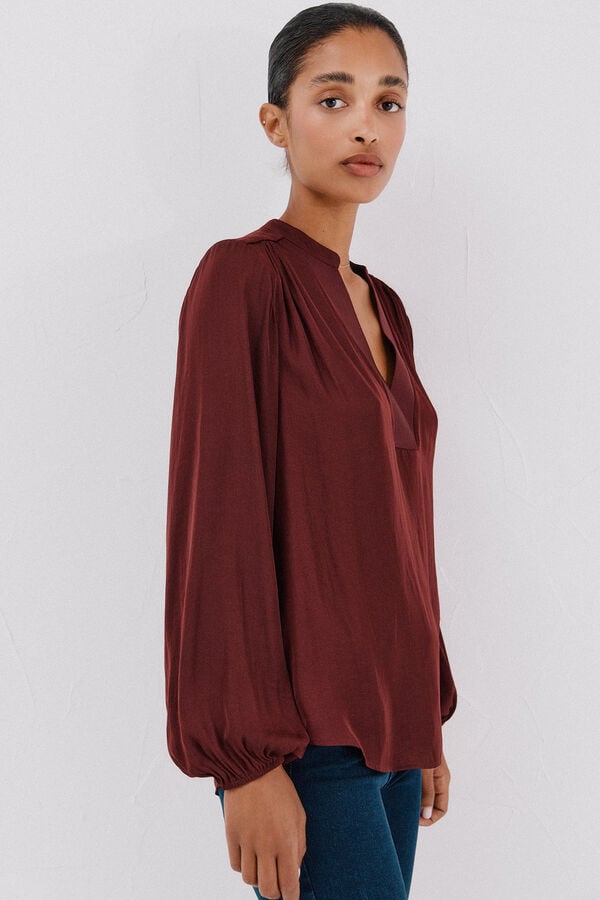 Cortefiel Flowy satin blouse Maroon