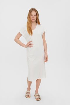 Cortefiel Long dress with short sleeves  White