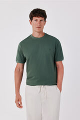 Cortefiel Piqu&eacute; fabric basic T-shirt Kaki
