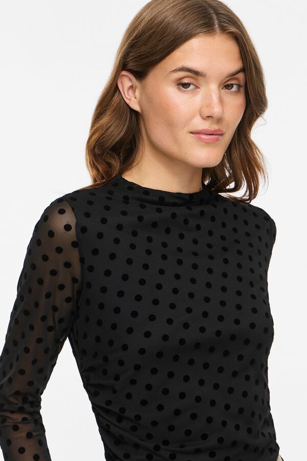 Vila T-shirt de tule com bolinhas Preto