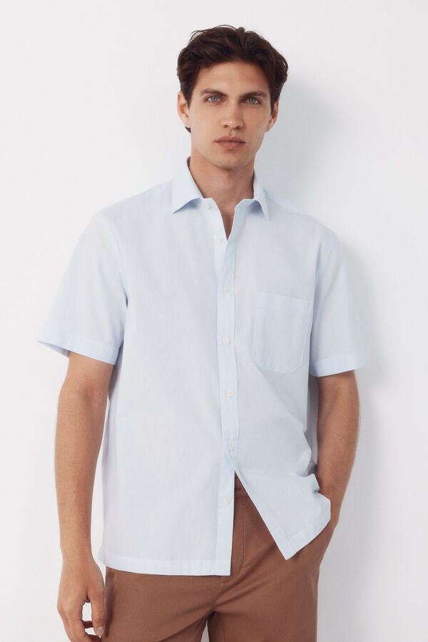 Cortefiel Striped short sleeve shirt Blue