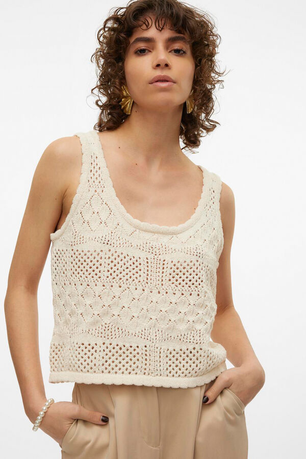 Cortefiel Jersey-knit top with openwork details  Grey