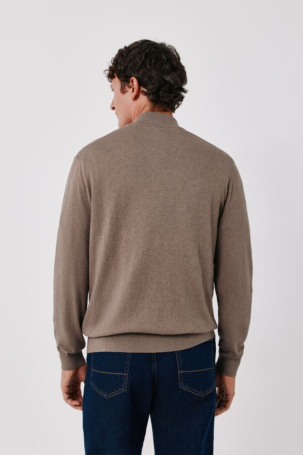 Cortefiel Cotton cashmere knit zip fastening cardigan Beige