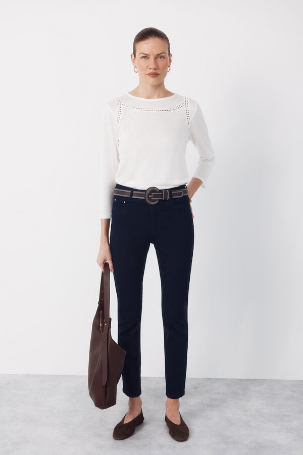 Cortefiel Hemstitch detail t-shirt Ivory