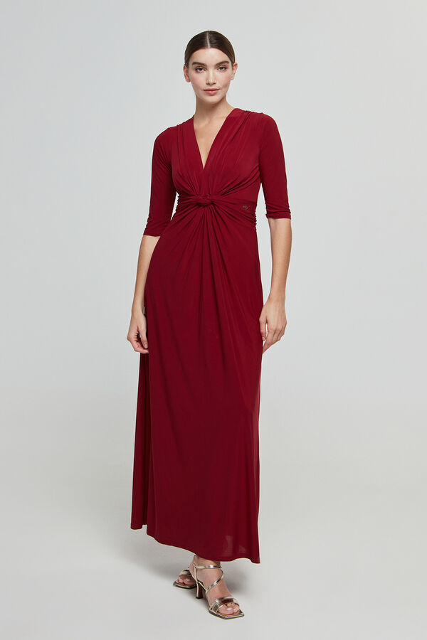 Cortefiel Maxi dress with knot Maroon