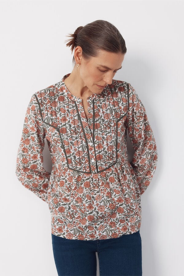 Cortefiel Padded mandarin blouse Printed white