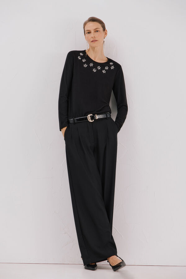 Cortefiel Rhinestone detail t-shirt Black