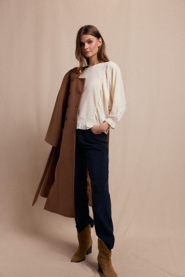 Slowlove Camiseta rústica estruturada com manga balão Ecru