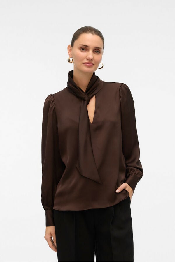 Vero Moda Camisa de cetim com laçada laço  Castanho