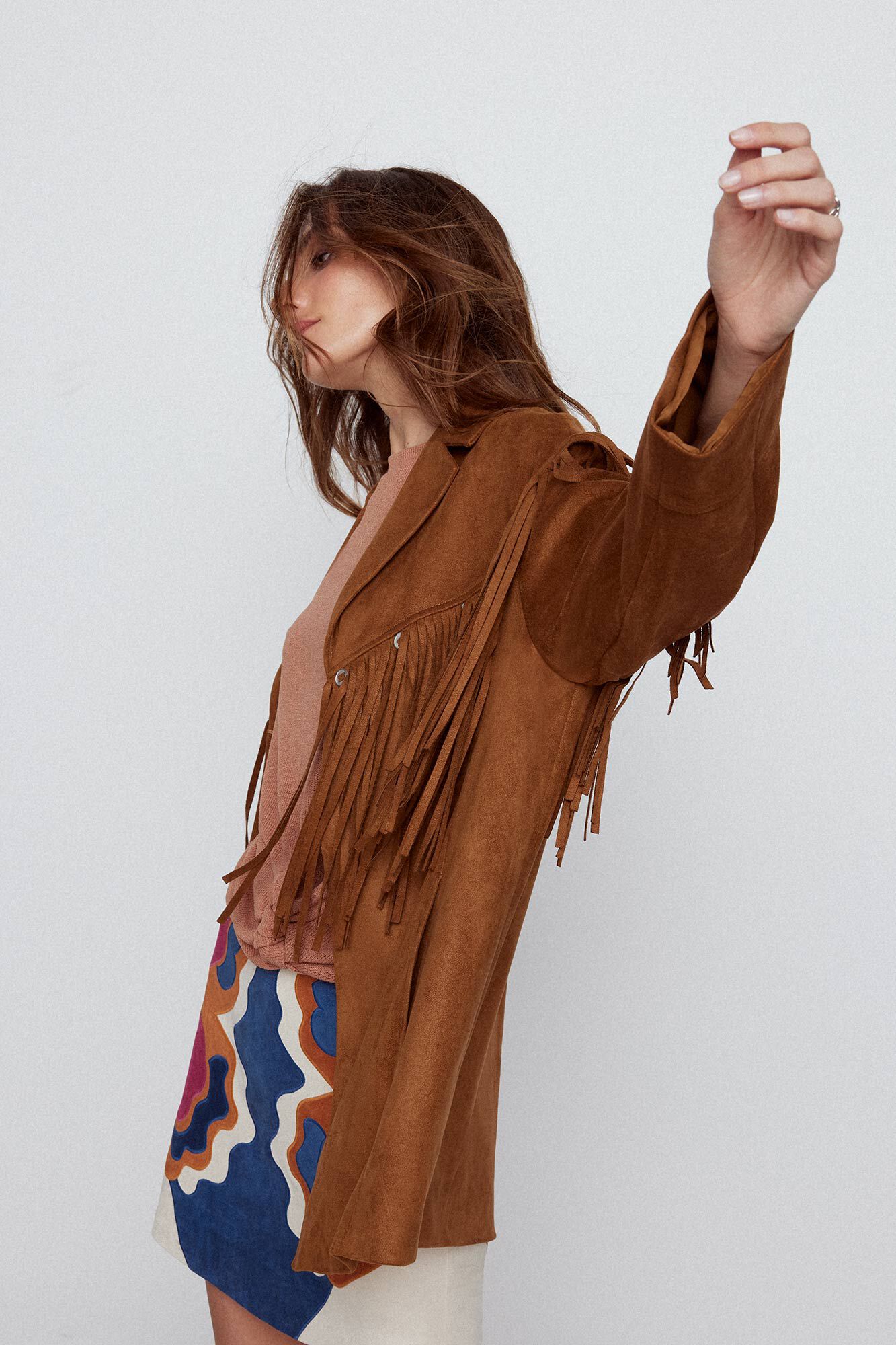 Faux suede overshirt with fringe Overshirts for women Cortefiel