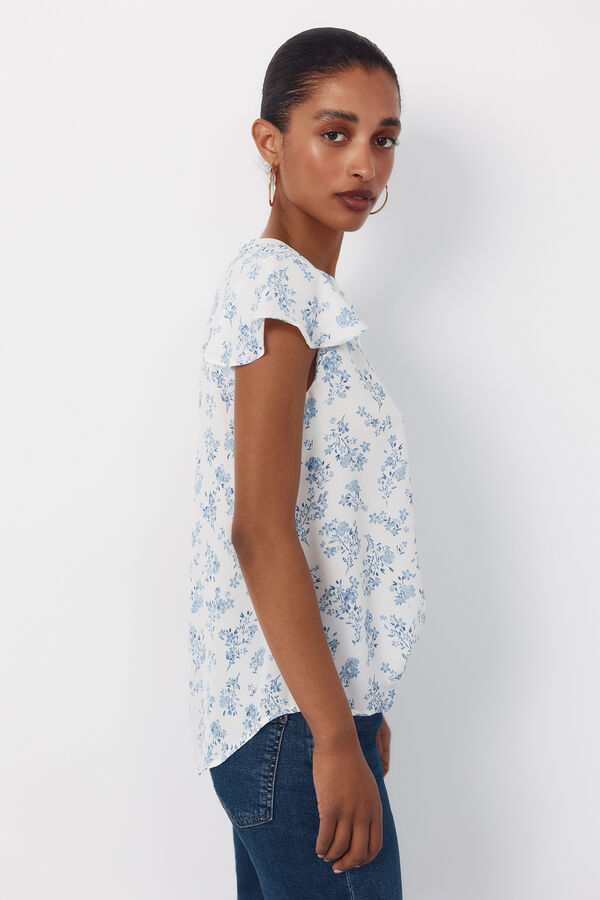 Cortefiel Blusa fluida manga vuelo Estampado blanco