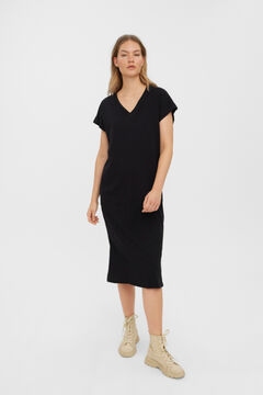 Cortefiel Long dress with short sleeves  Black