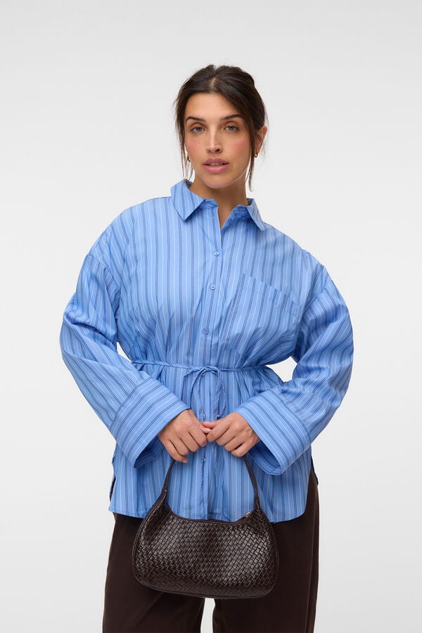 Vero Moda Curve Striped shirt with adjustable drawstring Blue