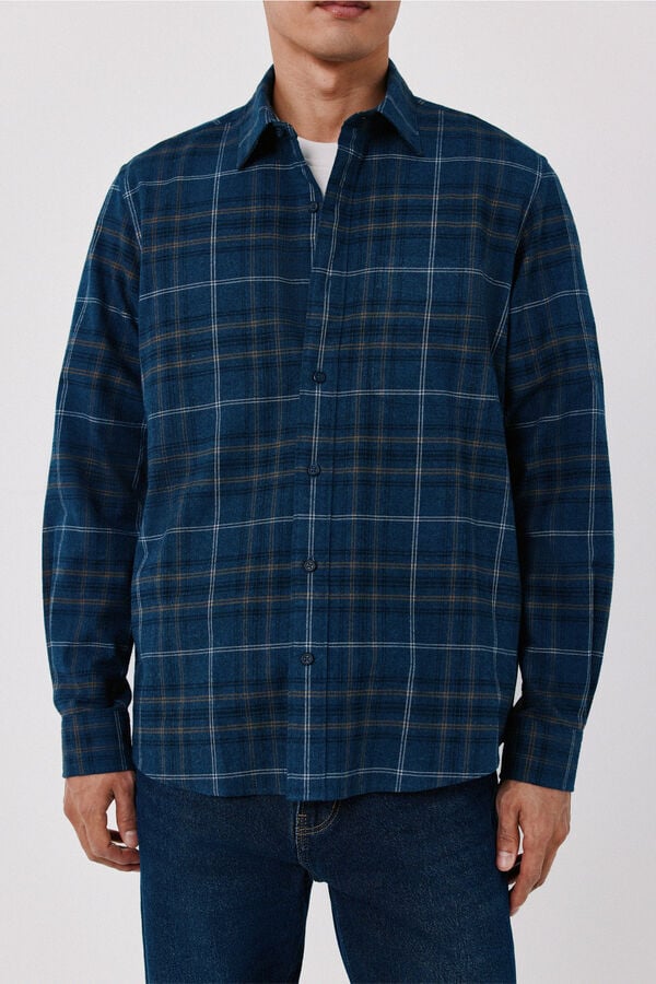 Cortefiel Cotton plaid shirt Blue