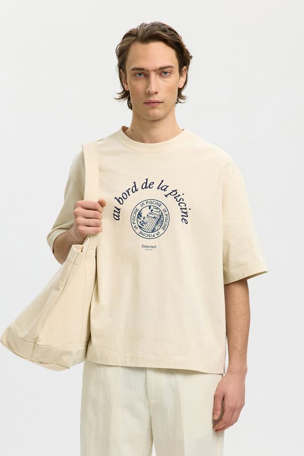 Selected T-shirt de manga curta estampada Tostado