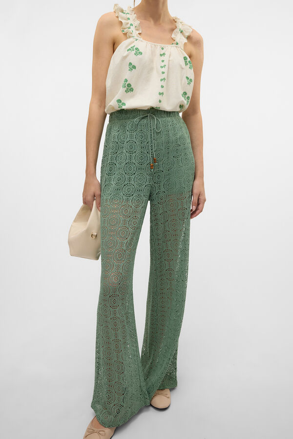 Vero Moda Long fluid trousers with openwork Dark green