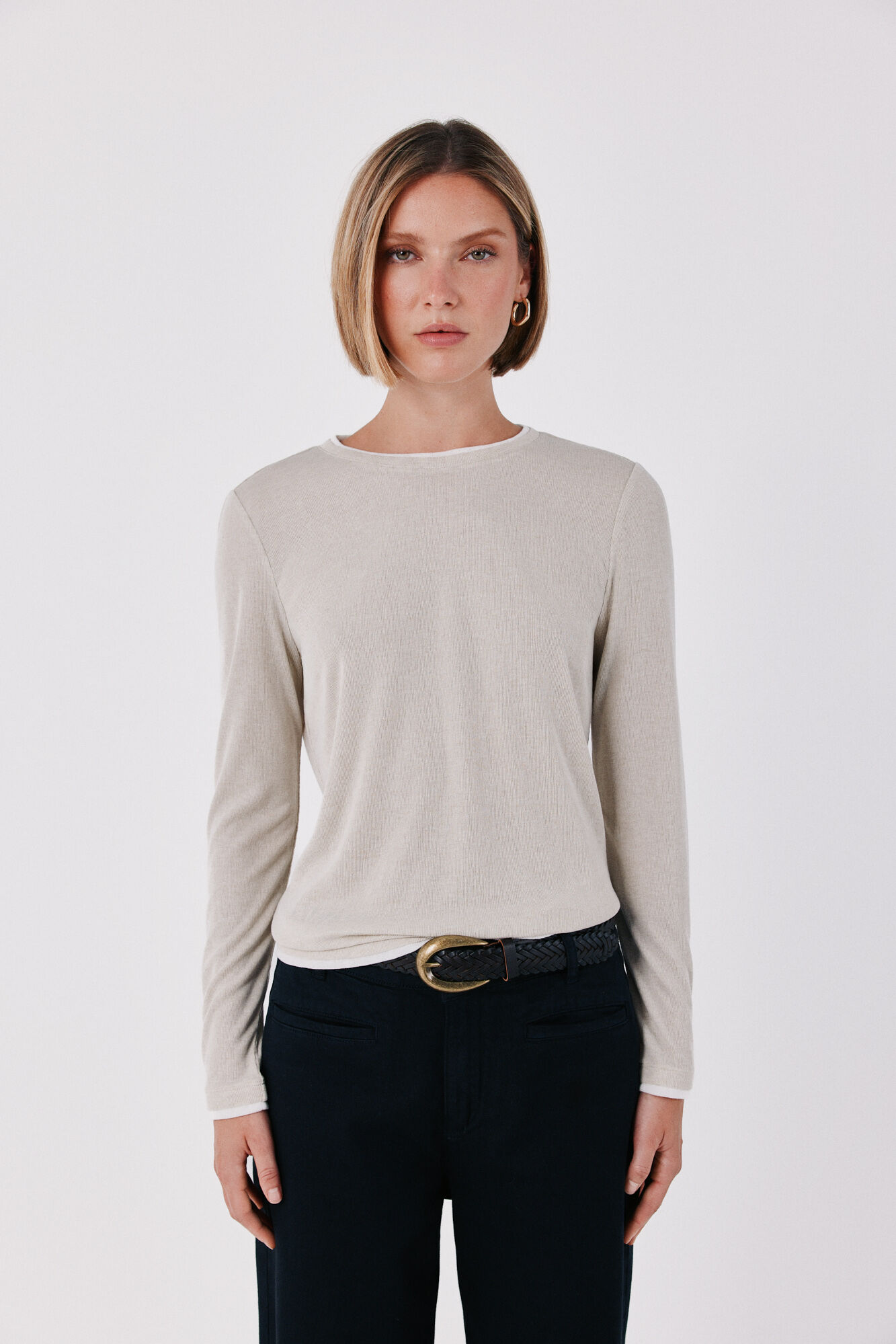 Cortefiel Contrast piping long sleeve T-shirt