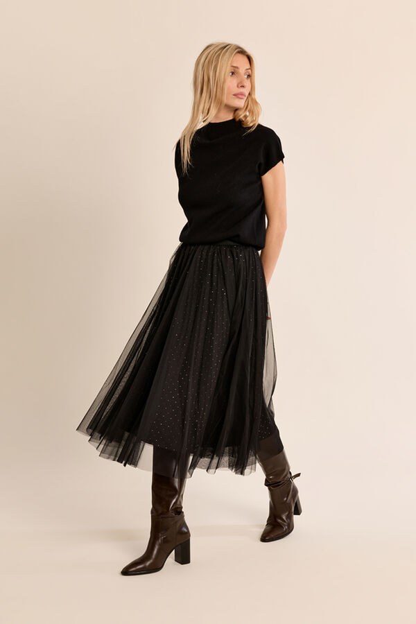 Molly Bracken Saia comprida plissada em tule Preto