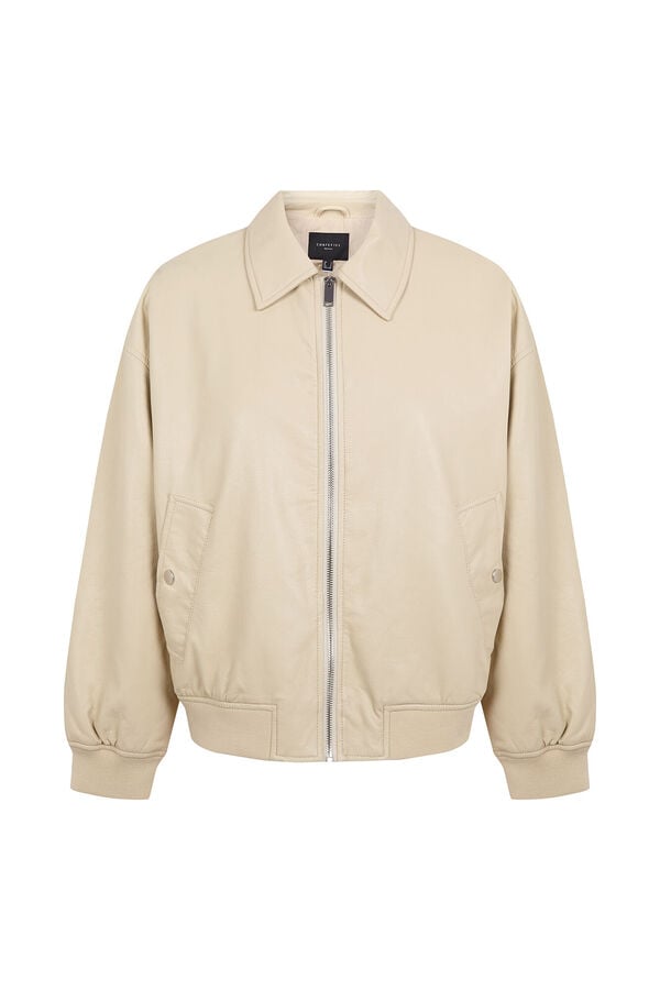 Cortefiel Faux leather bomber jacket Yellow