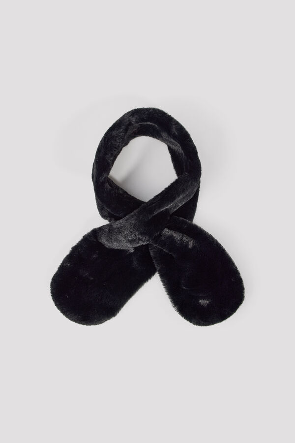 Cortefiel Faux fur scarf Black