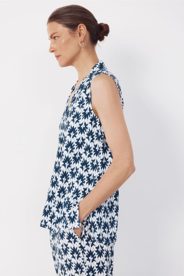 Cortefiel Fluid pleated blouse Printed blue