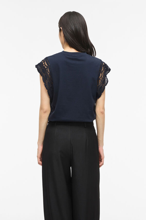 Vila T-shirt com renda nas mangas Azul