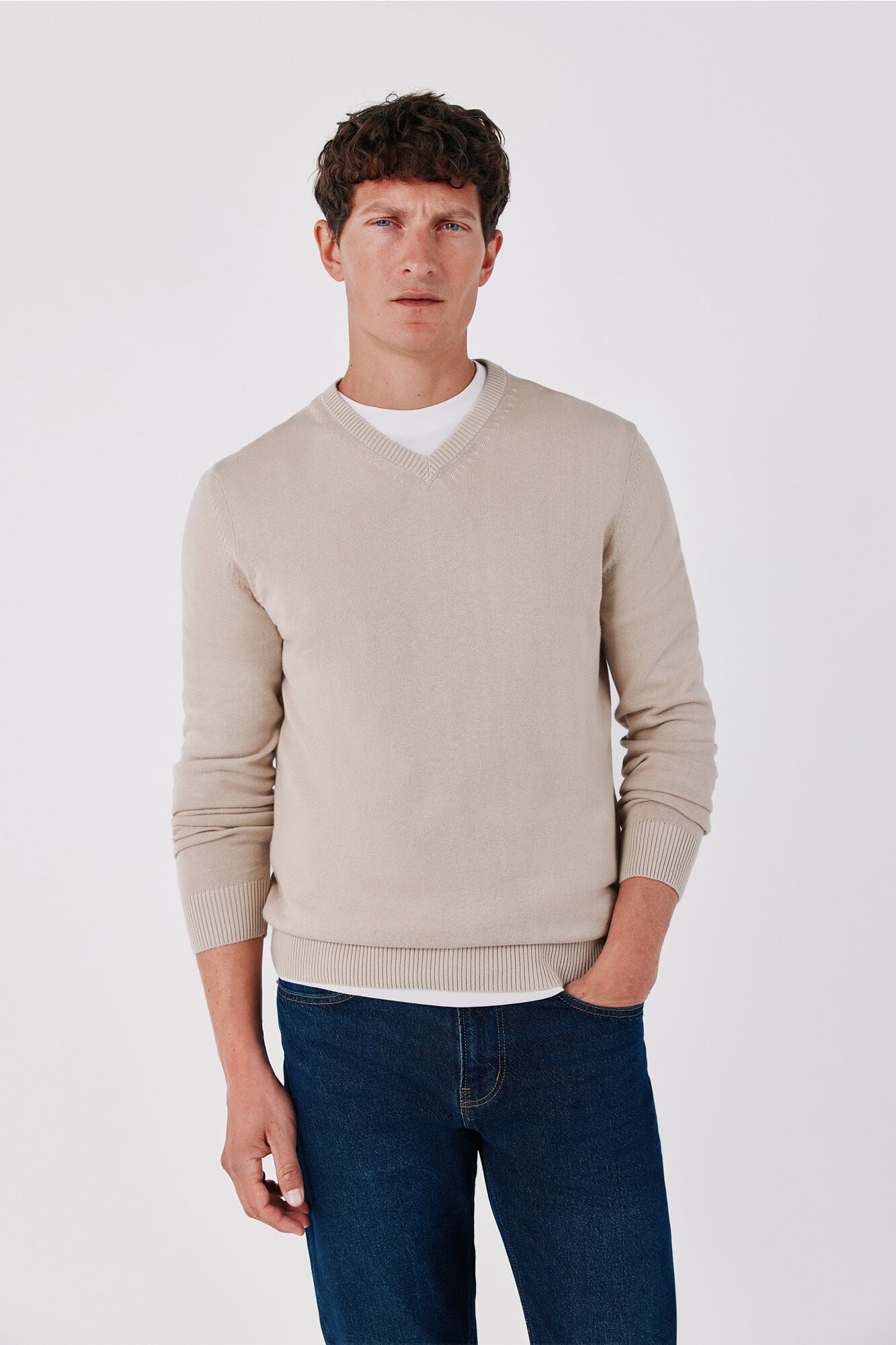 Cortefiel Cotton fine knit V-neck jumper
