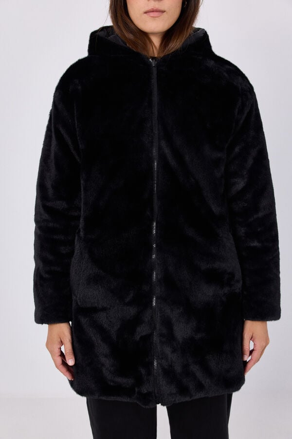 Cortefiel Anorak acolchado reversible efecto pelo Negro