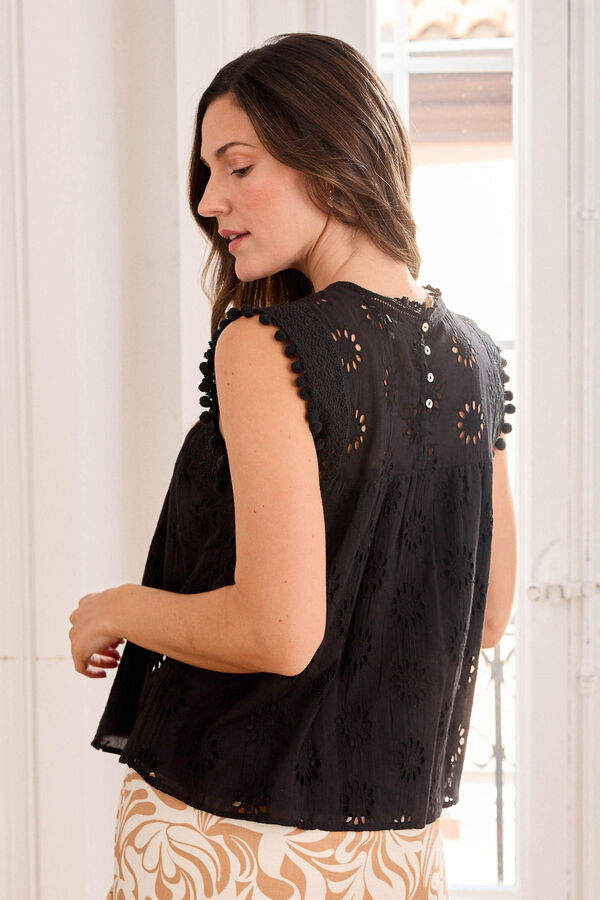 Cortefiel Inaria top with floral embroidery Black