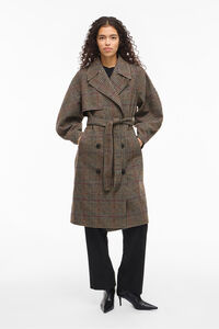 Vila Sobretudo longo de lã com xadrez