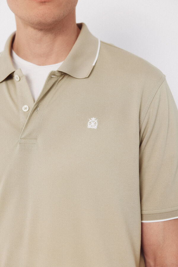 Cortefiel Coolmax&reg; jacquard collar polo shirt Beige