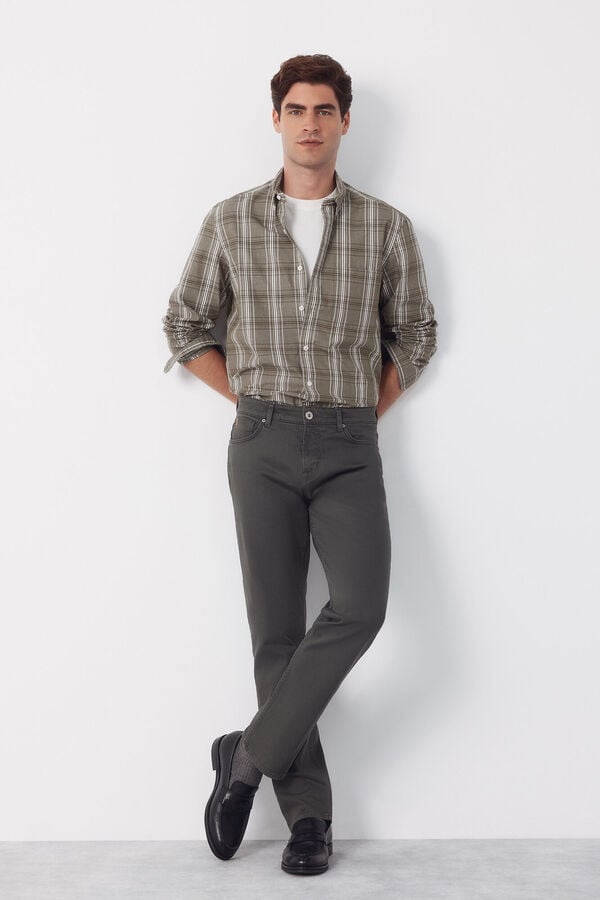 Cortefiel 5-pocket regular fit coloured trousers Kaki