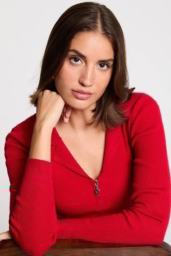 Morgan Camisola cintada com gola alfaiate Vermelho