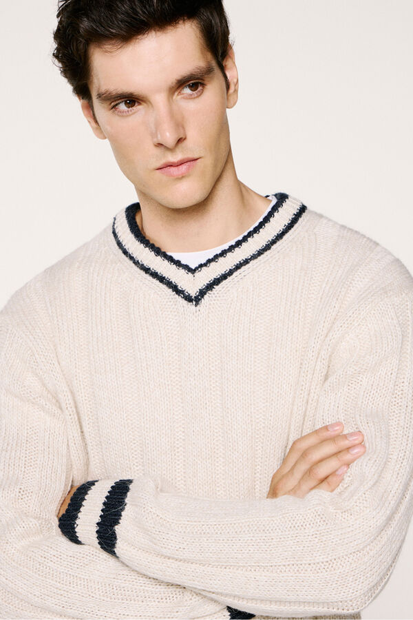 Selected Camisola de lã e alpaca com gola em V  Branco