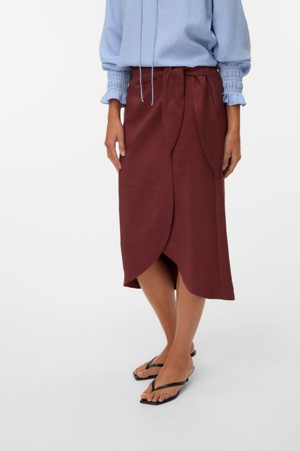 Vero Moda Saia midi com detalhe de la&ccedil;ada Castanho