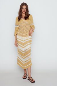 Cortefiel Two-tone jersey-knit skirt with fringing Gold