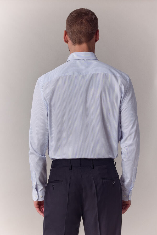 OOTO Camisa &agrave;s riscas manga comprida em popelina Azul