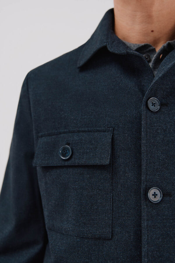 Cortefiel Micro-check cotton overshirt Navy