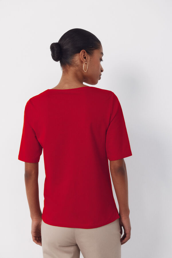 Cortefiel Boat neck t-shirt Red