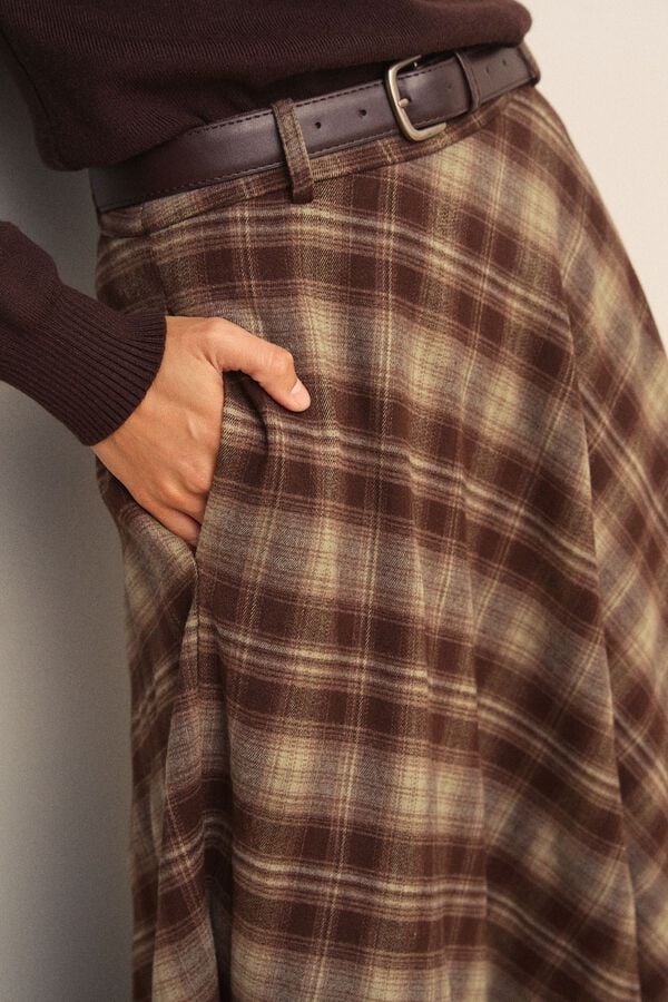 Pol&iacute;n Et Moi Alessia tartan skirt Brown