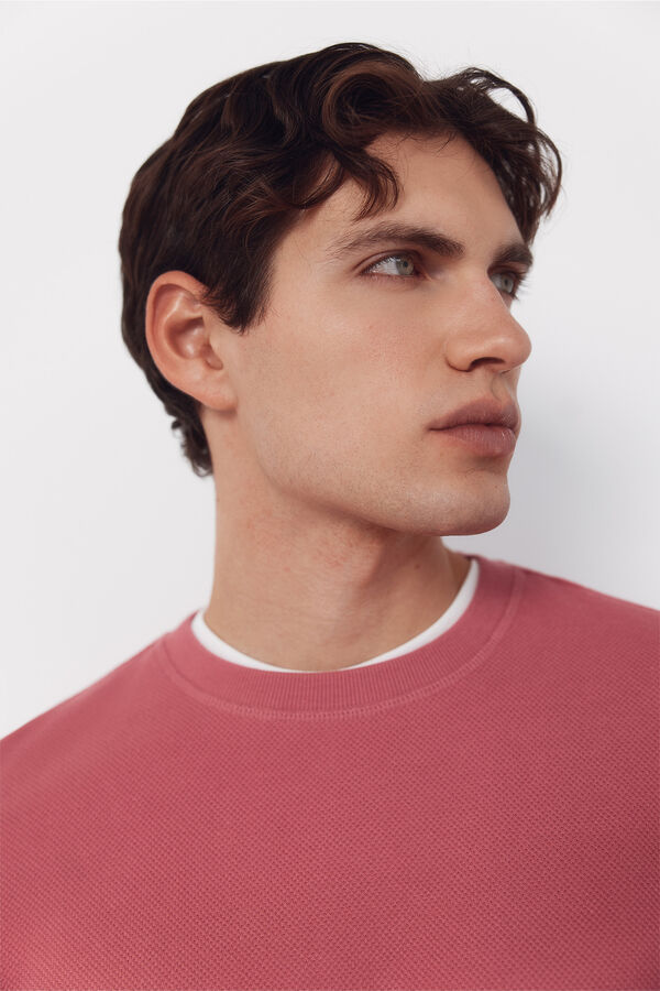 Cortefiel Textured crew neck sweatshirt Pink