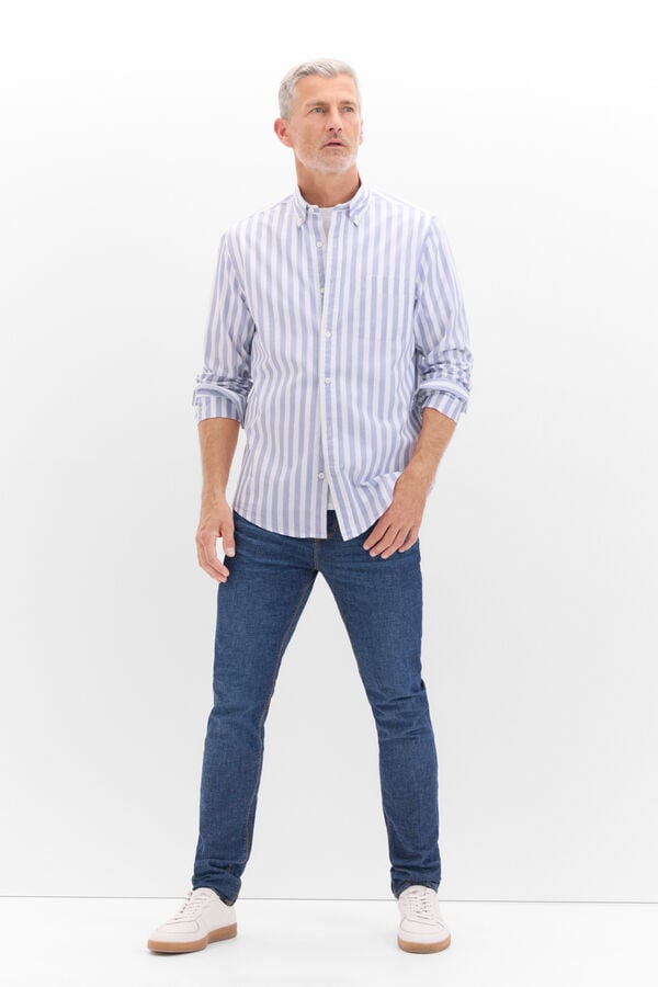 Cortefiel striped poplin shirt Navy