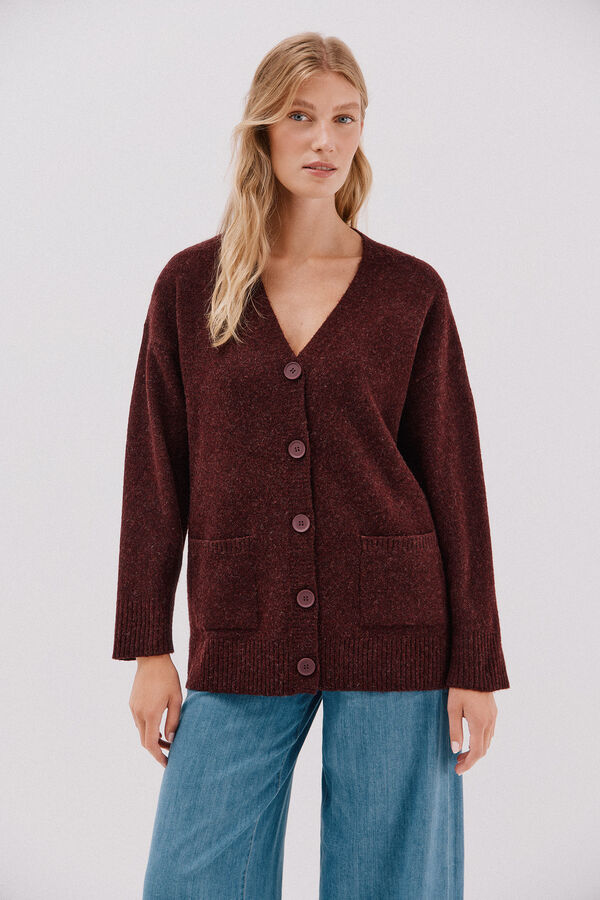 Cortefiel Cardigan largo bolsillos Vino