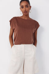 Cortefiel Linen -effect patchwork t-shirt Brown